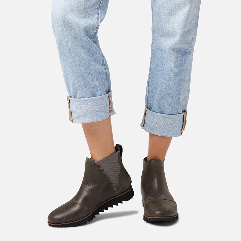 Sorel Women's‎ Harlow Chelsea Rain Boot Leather Ankle Booties in Always-Quarry.